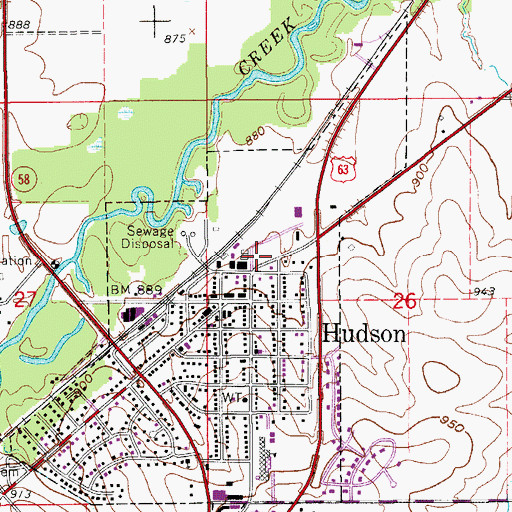 Topographic Map of Hudson Fire and Rescue Department, IA