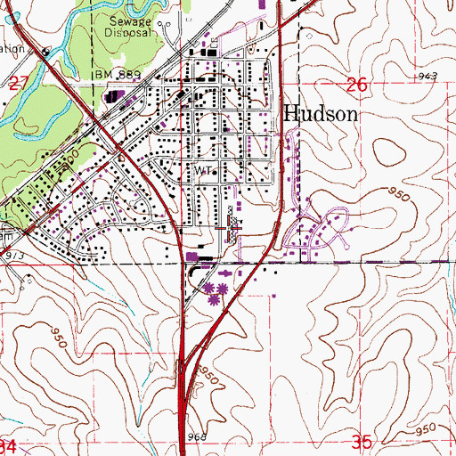 Topographic Map of Hudson Elementary School, IA
