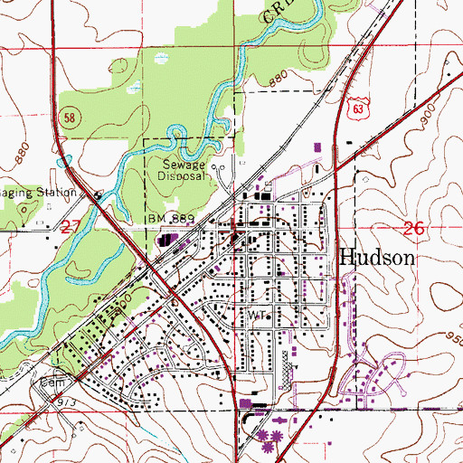 Topographic Map of Hudson Post Office, IA