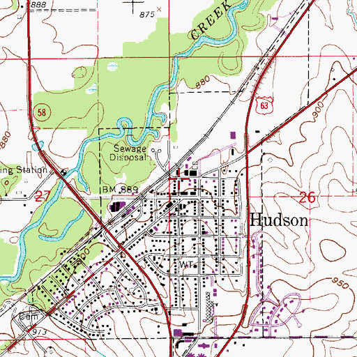 Topographic Map of Hudson Town Hall, IA