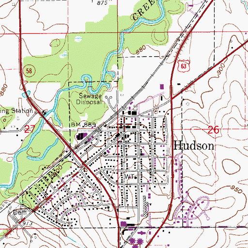 Topographic Map of Hudson Public Library, IA