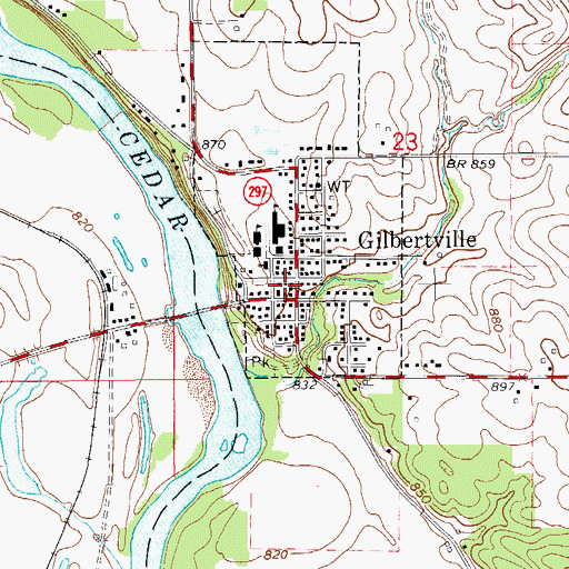 Topographic Map of Gilbertville Town Hall, IA