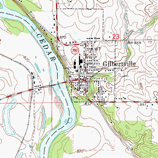 Topographic Map of Gilbertville Volunteer Fire Department, IA
