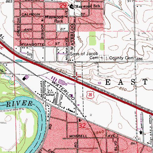 Topographic Map of Evansdale, IA