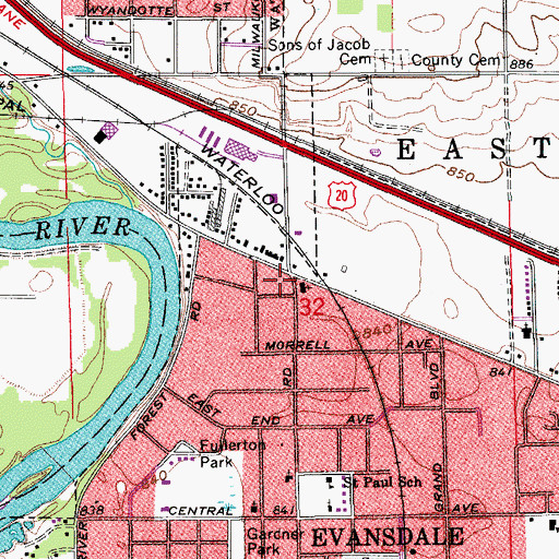 Topographic Map of Evansdale Branch Post Office, IA