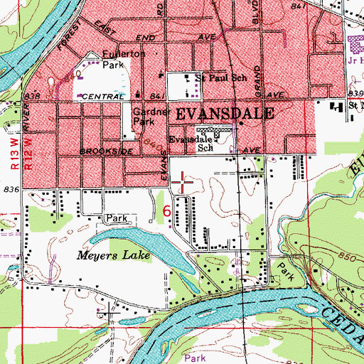 Topographic Map of Evansdale Fire and Rescue, IA