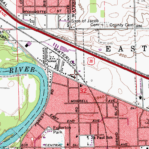 Topographic Map of Evansdale City Hall, IA