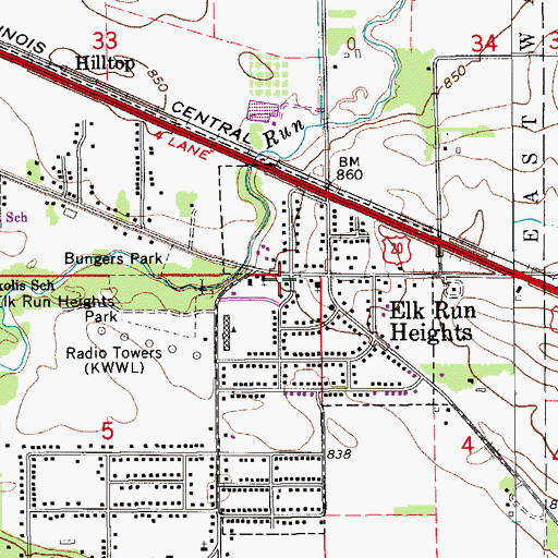 Topographic Map of Elk Run Heights City Hall, IA