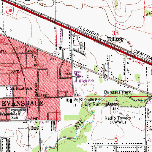 Topographic Map of Bunger Middle School, IA