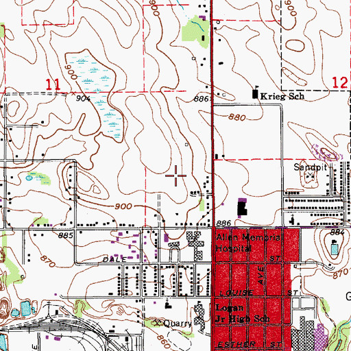 Topographic Map of Allen College, IA