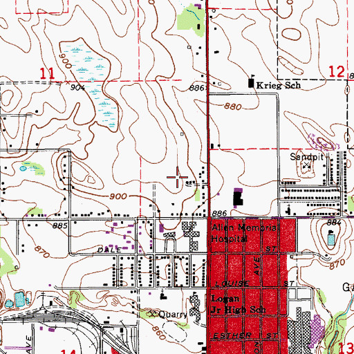 Topographic Map of Gerard Hall, IA