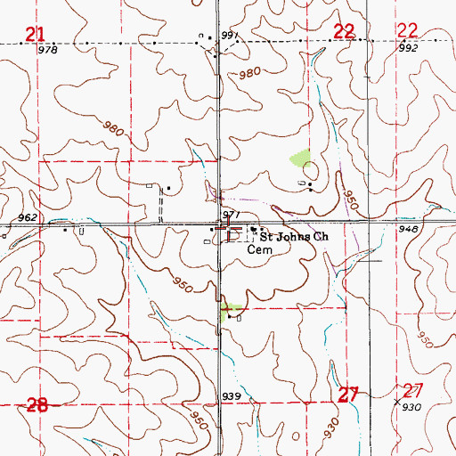 Topographic Map of Saint Johns Lutheran Cemetery, IA