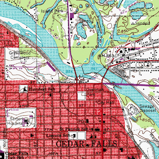 Topographic Map of Historic Cedar Falls State Historical Marker, IA