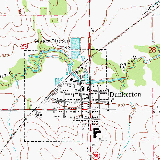 Topographic Map of Dunkerton Bridge, IA