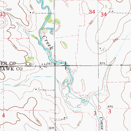 Topographic Map of Crane Creek Bridge, IA