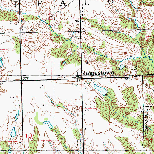 Topographic Map of Jamestown Post Office (historical), IA