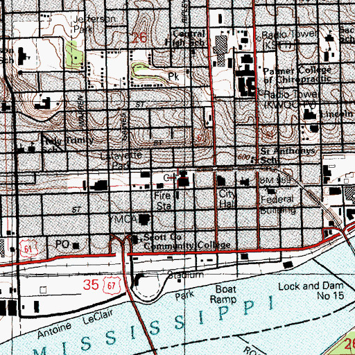 Topographic Map of Scott County Sheriff's Office, IA