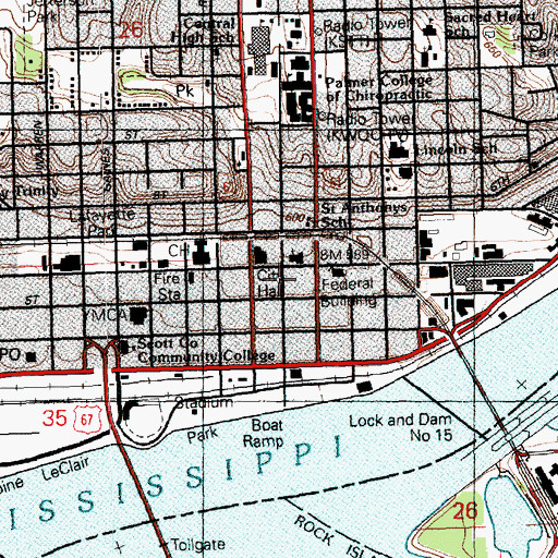 Topographic Map of Davenport Public Library, IA