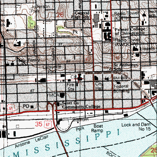 Topographic Map of Scott County Courthouse, IA