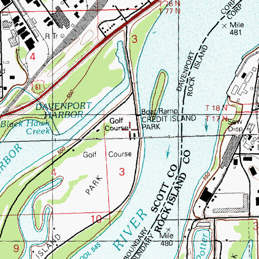 Topographic Map of Battle of Credit Island Historical Marker, IA