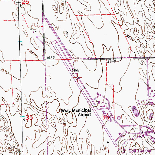 Topographic Map of Wray Municipal Airport, CO