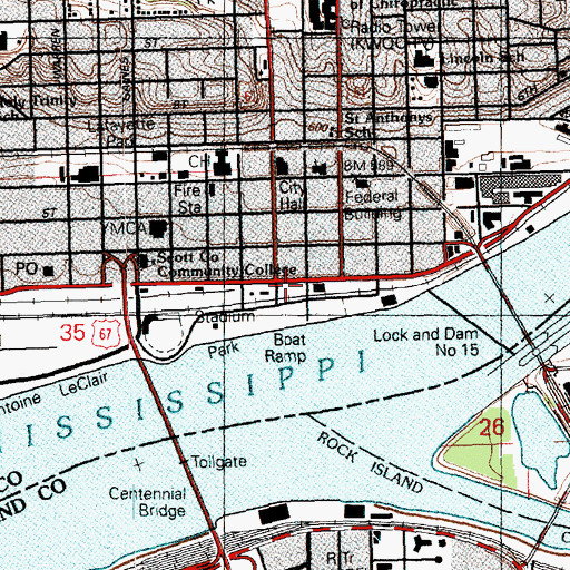 Topographic Map of LeClair Park, IA