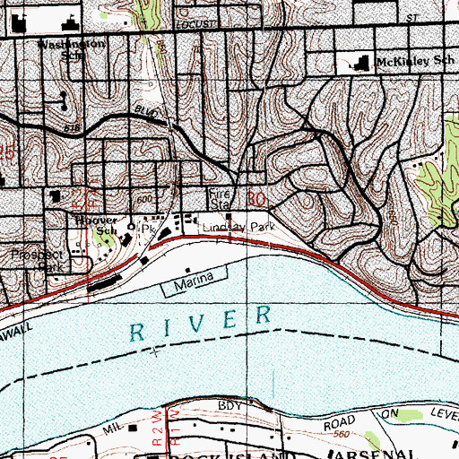 Topographic Map of Camp McClellan Historical Marker, IA