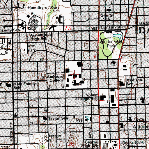 Topographic Map of Hayes Hall, IA