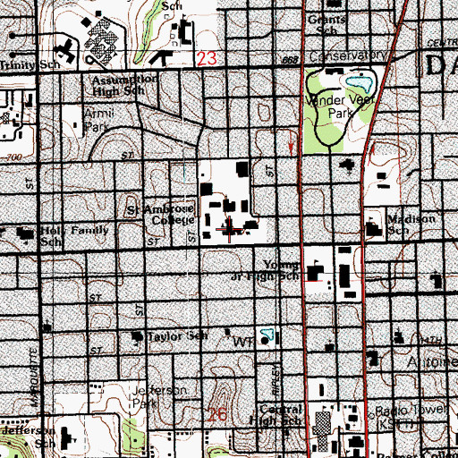 Topographic Map of Ambrose Hall, IA
