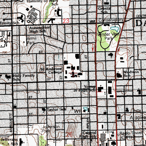 Topographic Map of LeClaire Hall, IA
