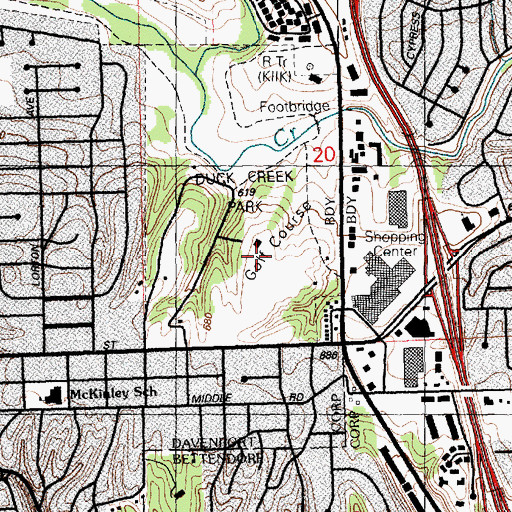 Topographic Map of Duck Creek Golf Course, IA