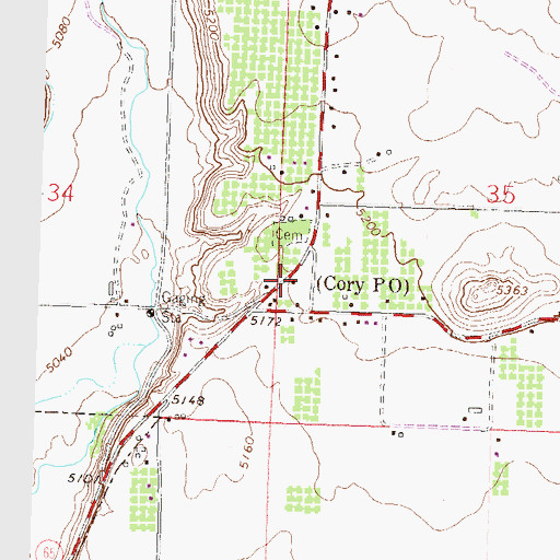 Topographic Map of Cory Post Office, CO