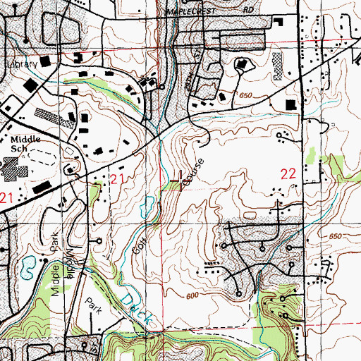 Topographic Map of Palmer Hills Golf Course, IA