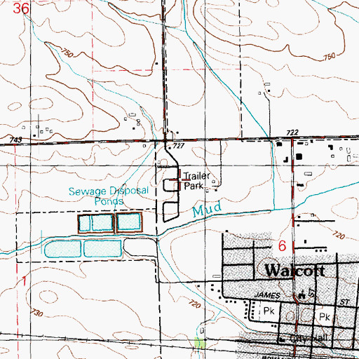 Topographic Map of Walcott Eststes, IA