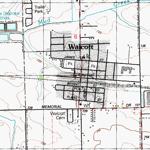 Topographic Map of Walcott Town Hall, IA