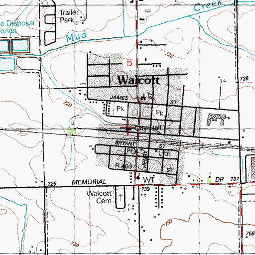 Topographic Map of Walcott Fire Department, IA