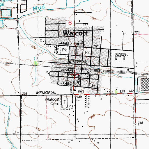 Topographic Map of Walcott Post Office, IA