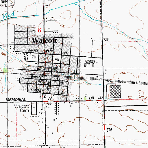 Topographic Map of Walcott, IA