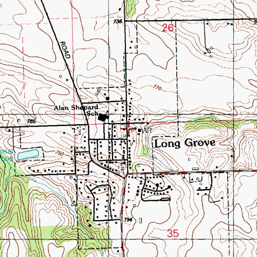 Topographic Map of Long Grove Fire Department, IA