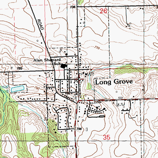 Topographic Map of Long Grove Post Office, IA