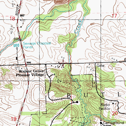 Topographic Map of Walnut Grove Pioneer Village, IA