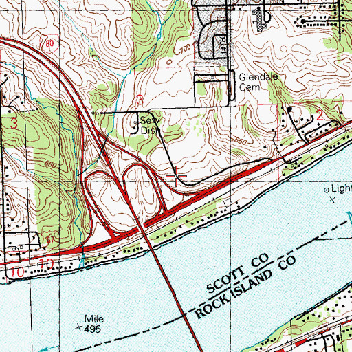 Topographic Map of Mississippi Valley Welcome Center, IA
