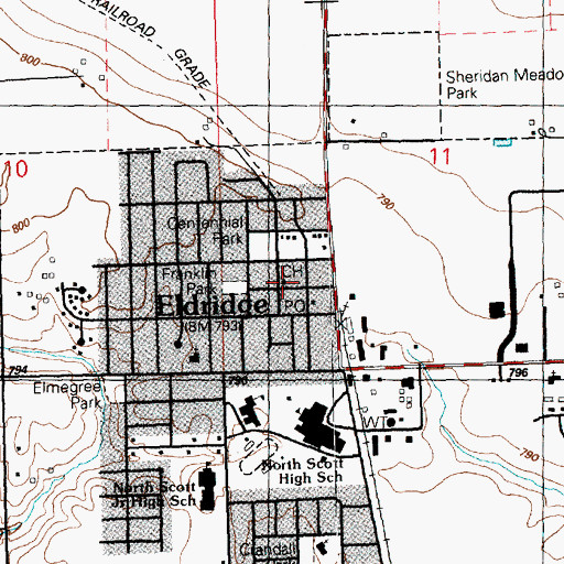 Topographic Map of Eldridge City Hall, IA