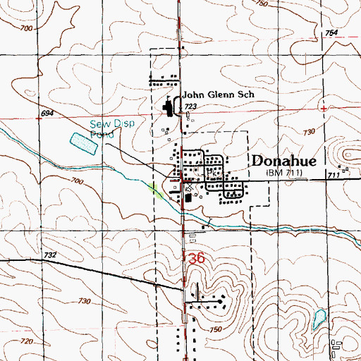 Topographic Map of Donahue (historical), IA