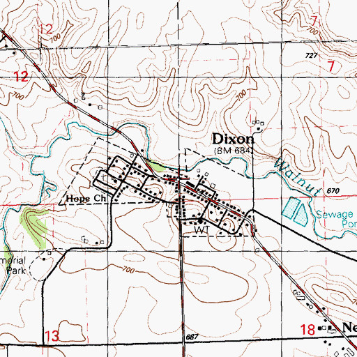 Topographic Map of Dixon (historical), IA