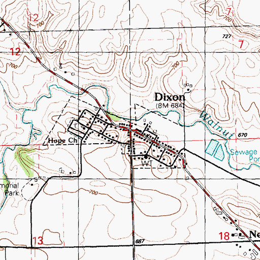 Topographic Map of Dixon Post Office, IA