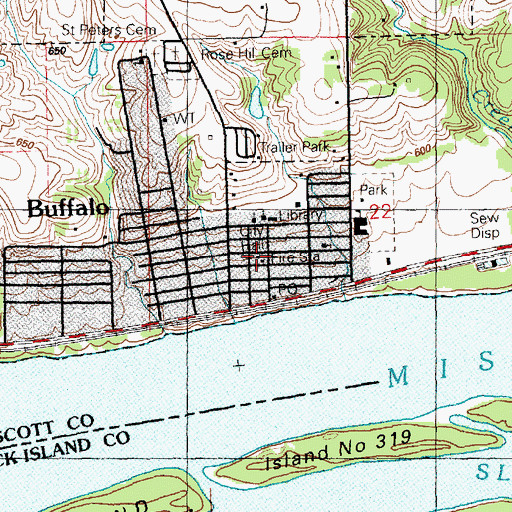 Topographic Map of Buffalo City Hall, IA