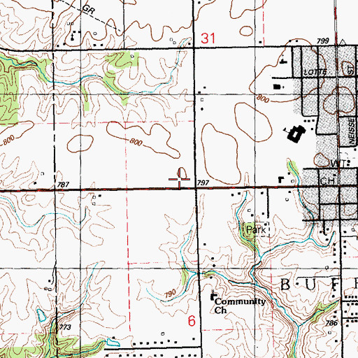 Topographic Map of Blue Grass Fire Department, IA