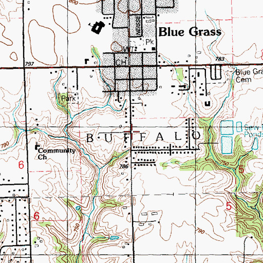 Topographic Map of Blue Grass Family Medical Center, IA