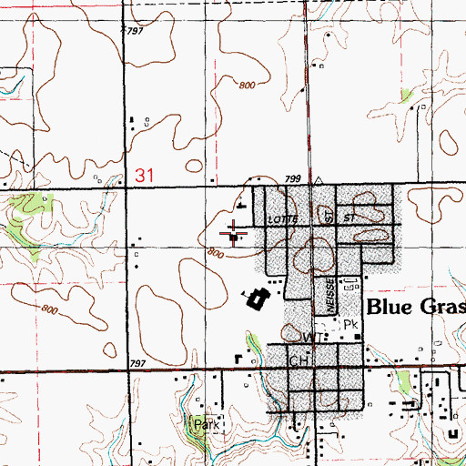 Topographic Map of Blue Grass Presbyterian Church, IA